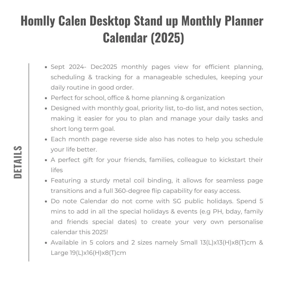 Homlly Calen Desktop Stand up Monthly Planner Calendar (2025)