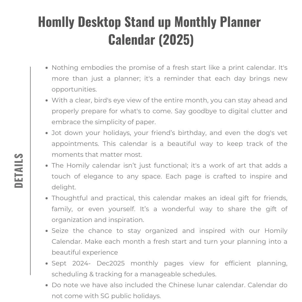 Homlly Desktop Stand up Monthly Planner Calendar (2025)