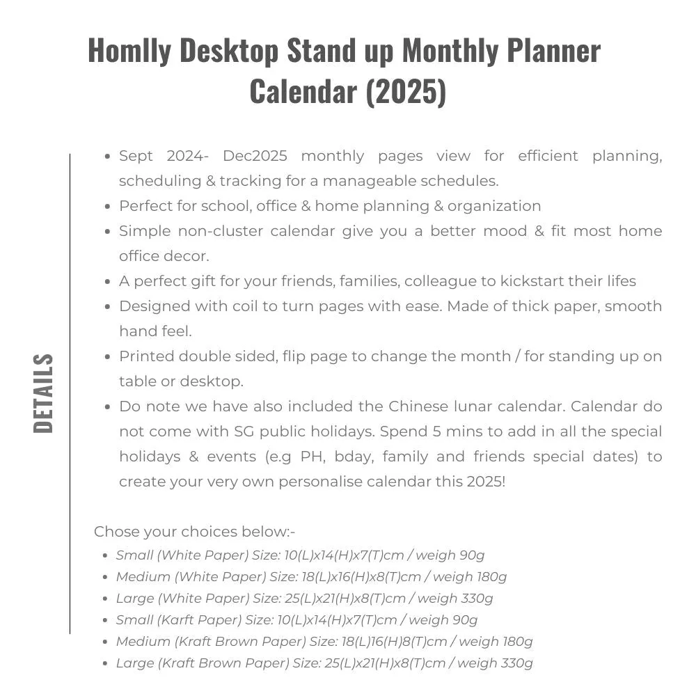 Homlly Desktop Stand up Monthly Planner Calendar (2025)