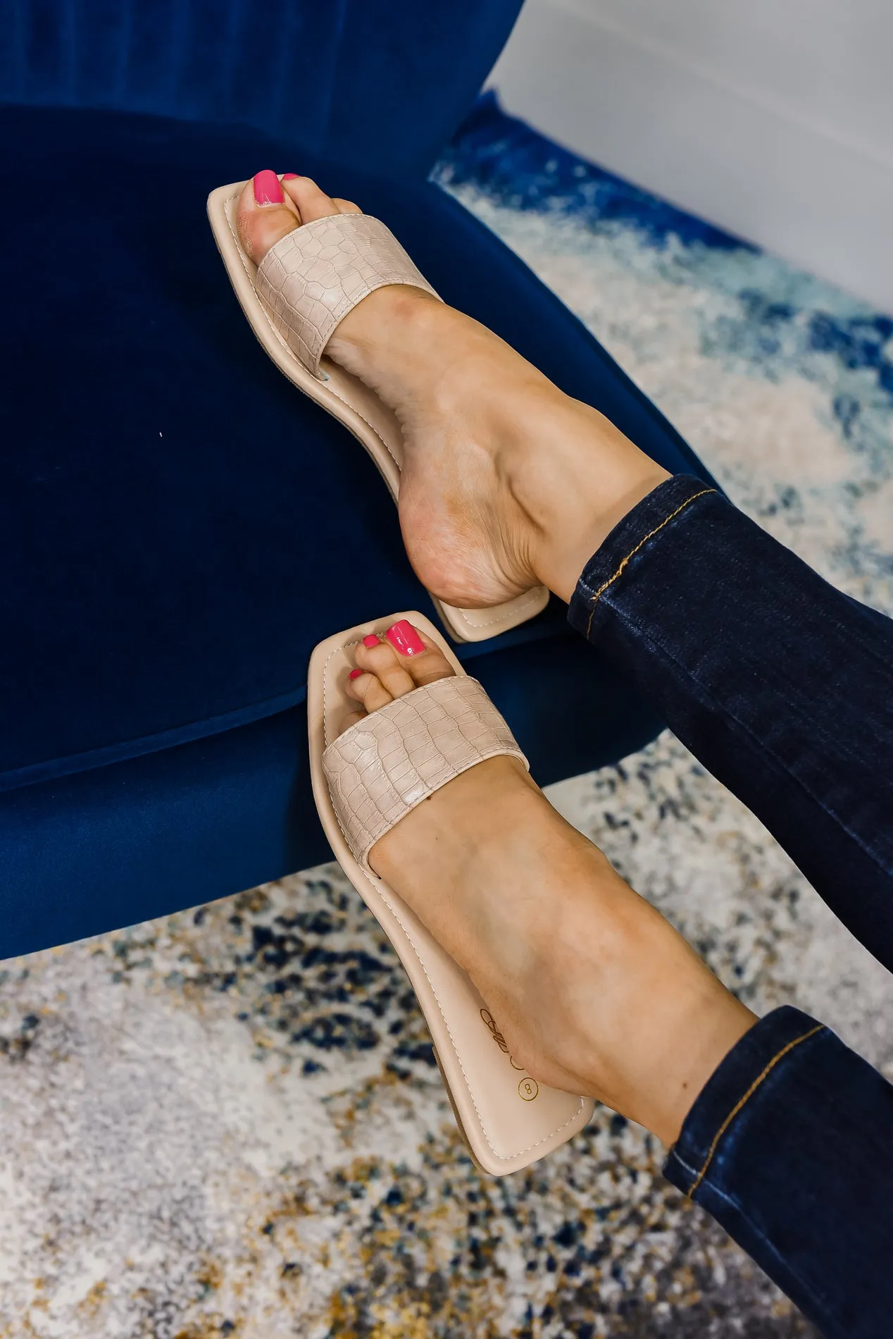 I Can Feel Your Energy Nude Printed Slip On Sandals - SHO2302NU