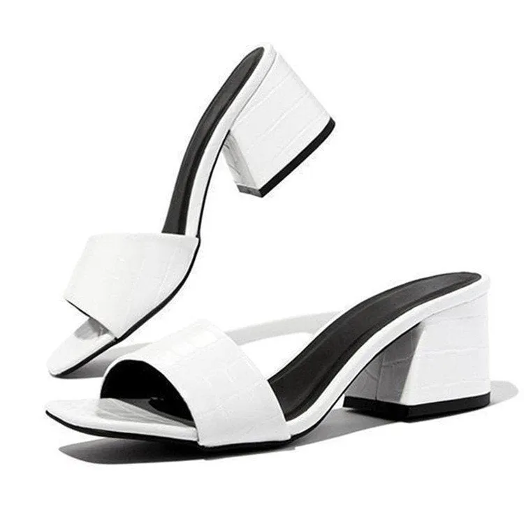 INSTOCK-Thick Heel Outerwear Square Toe Ladies slippers.