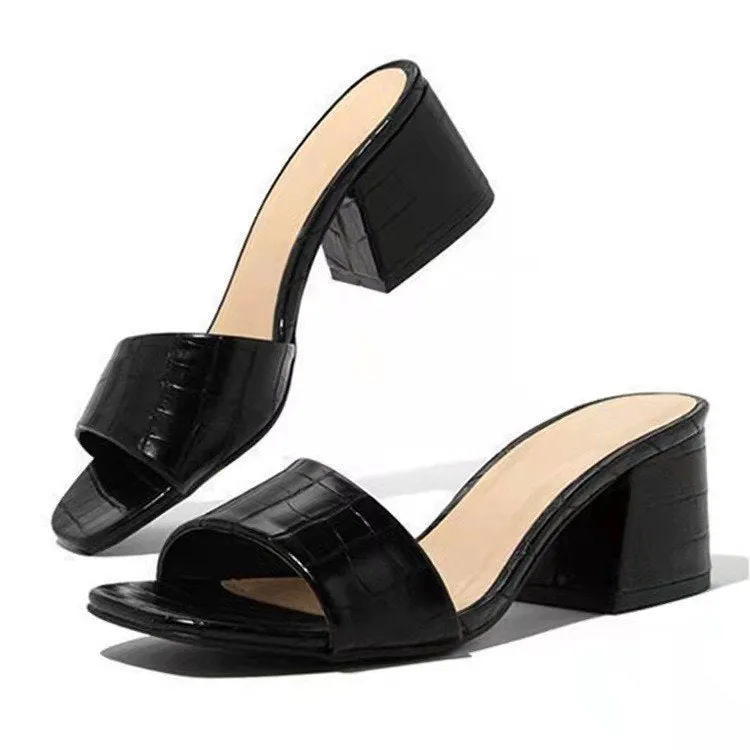 INSTOCK-Thick Heel Outerwear Square Toe Ladies slippers.