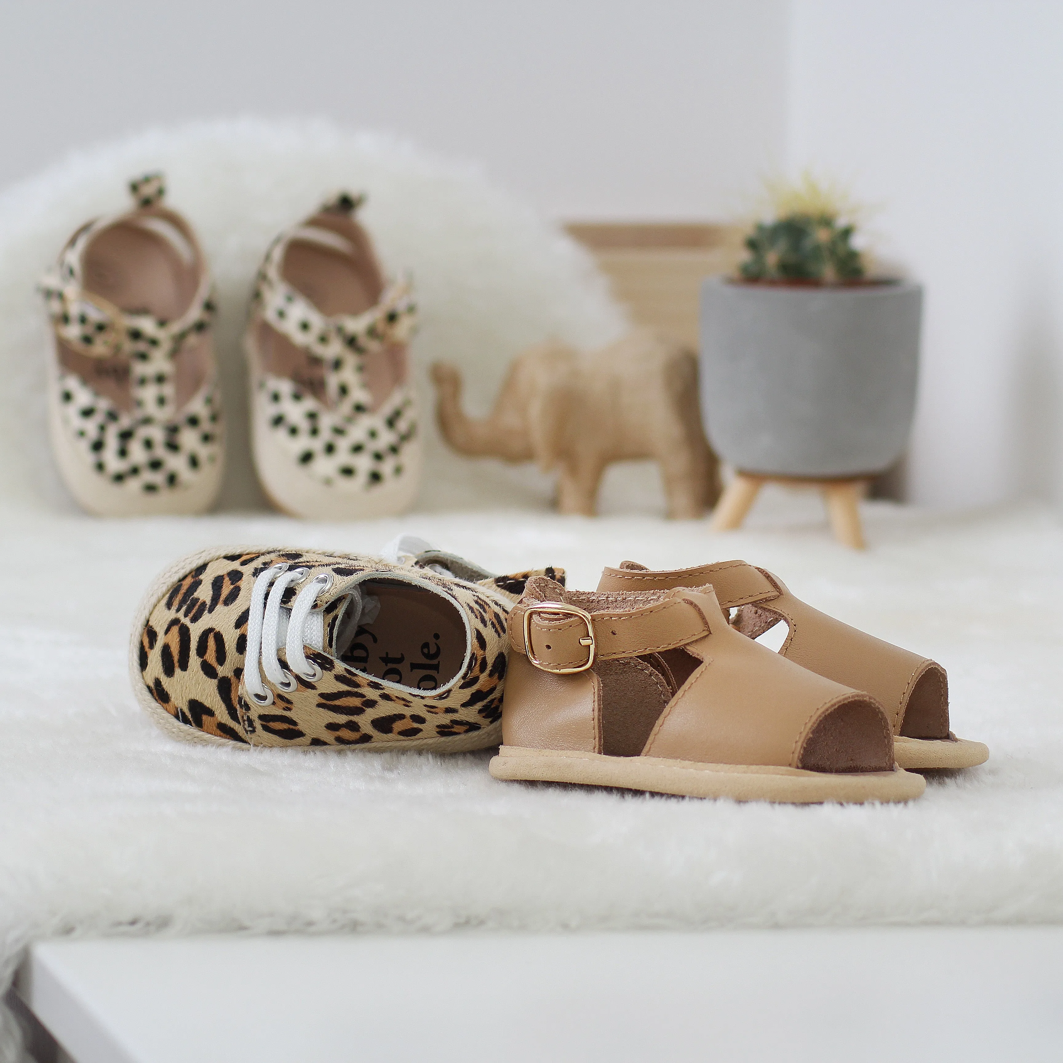 Juno Cream Cheetah Print T Bar Sandals