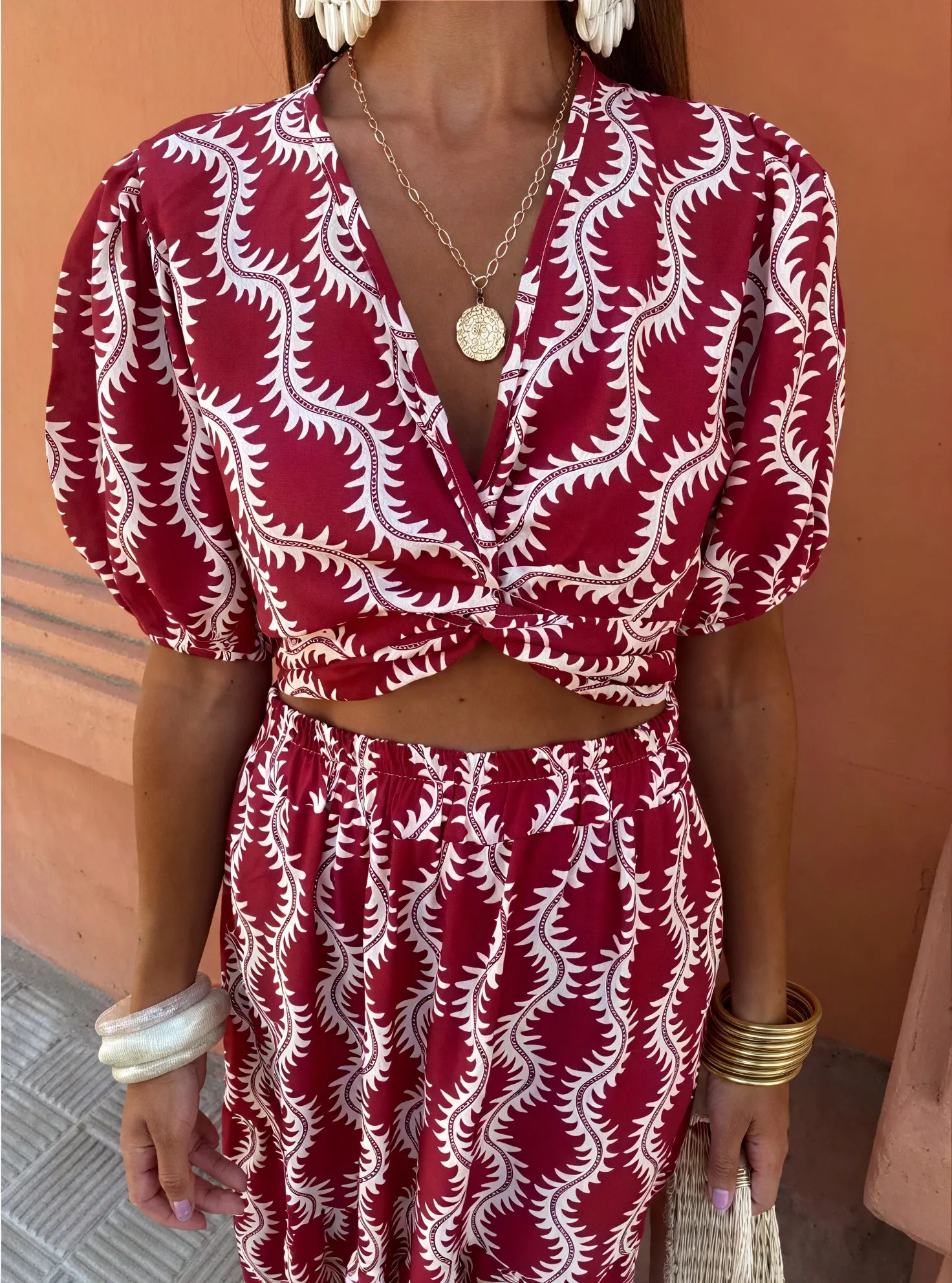 Knotted Crop Top & Flowing Maxi Skirt Set