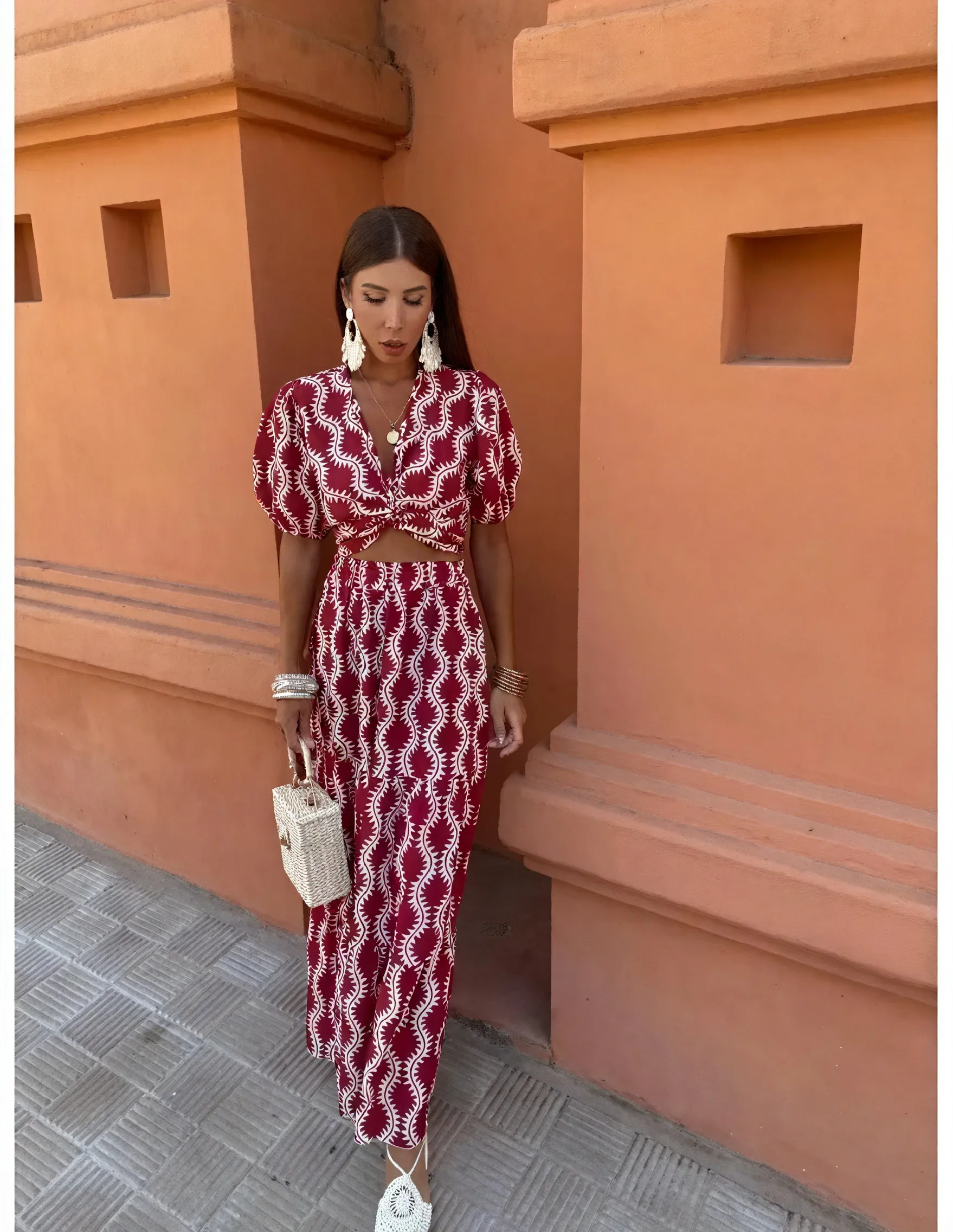 Knotted Crop Top & Flowing Maxi Skirt Set