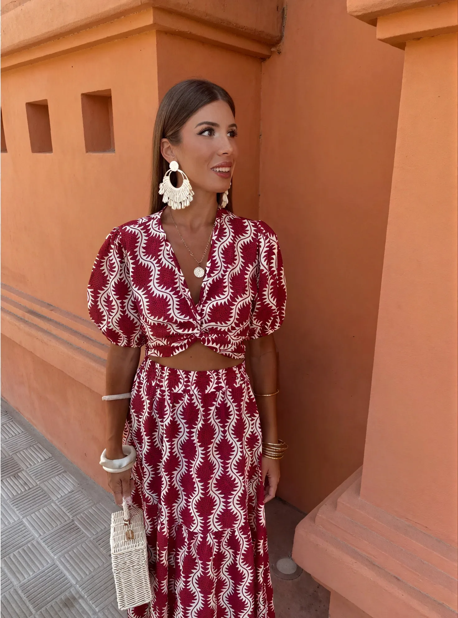 Knotted Crop Top & Flowing Maxi Skirt Set