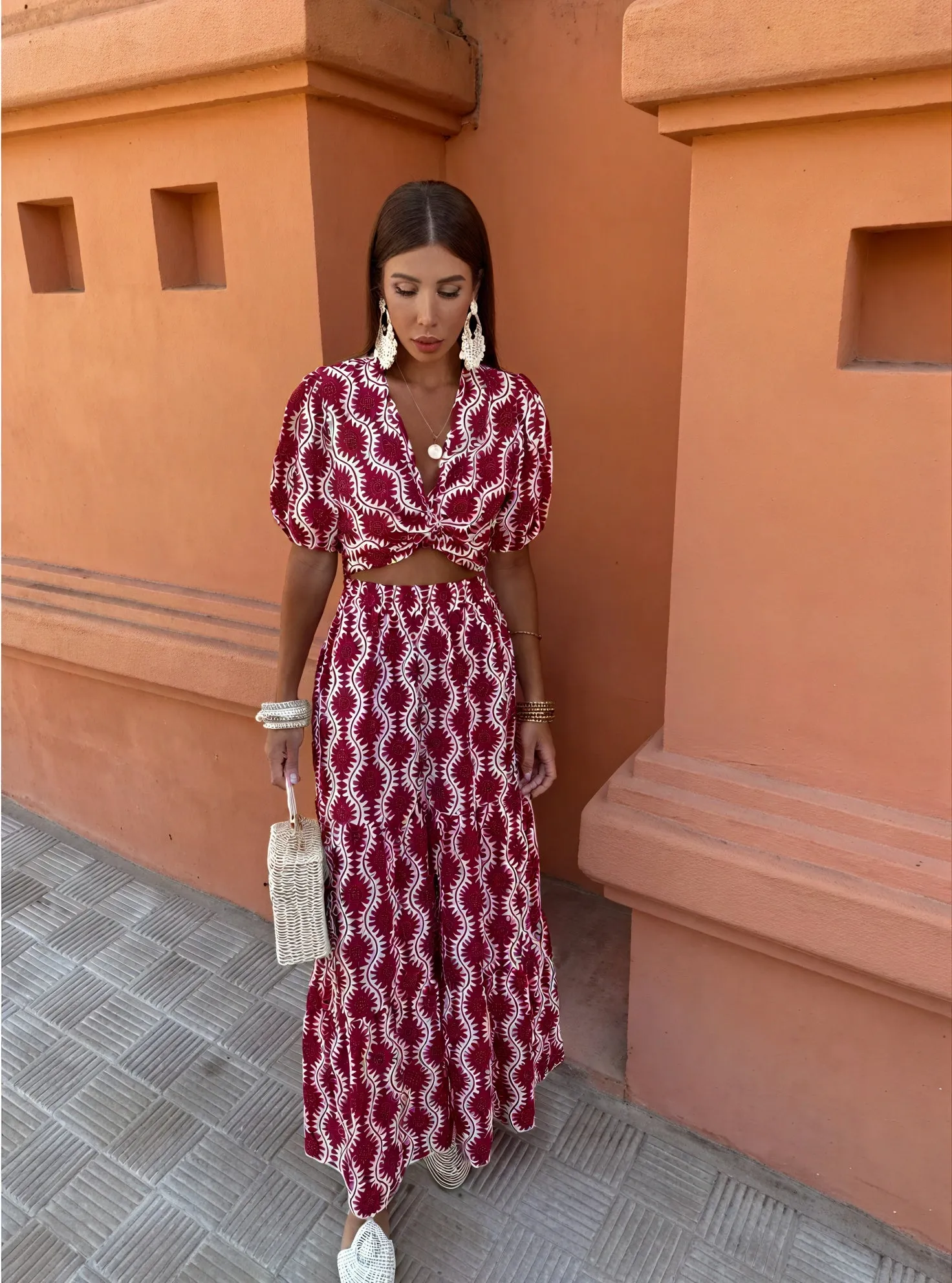 Knotted Crop Top & Flowing Maxi Skirt Set