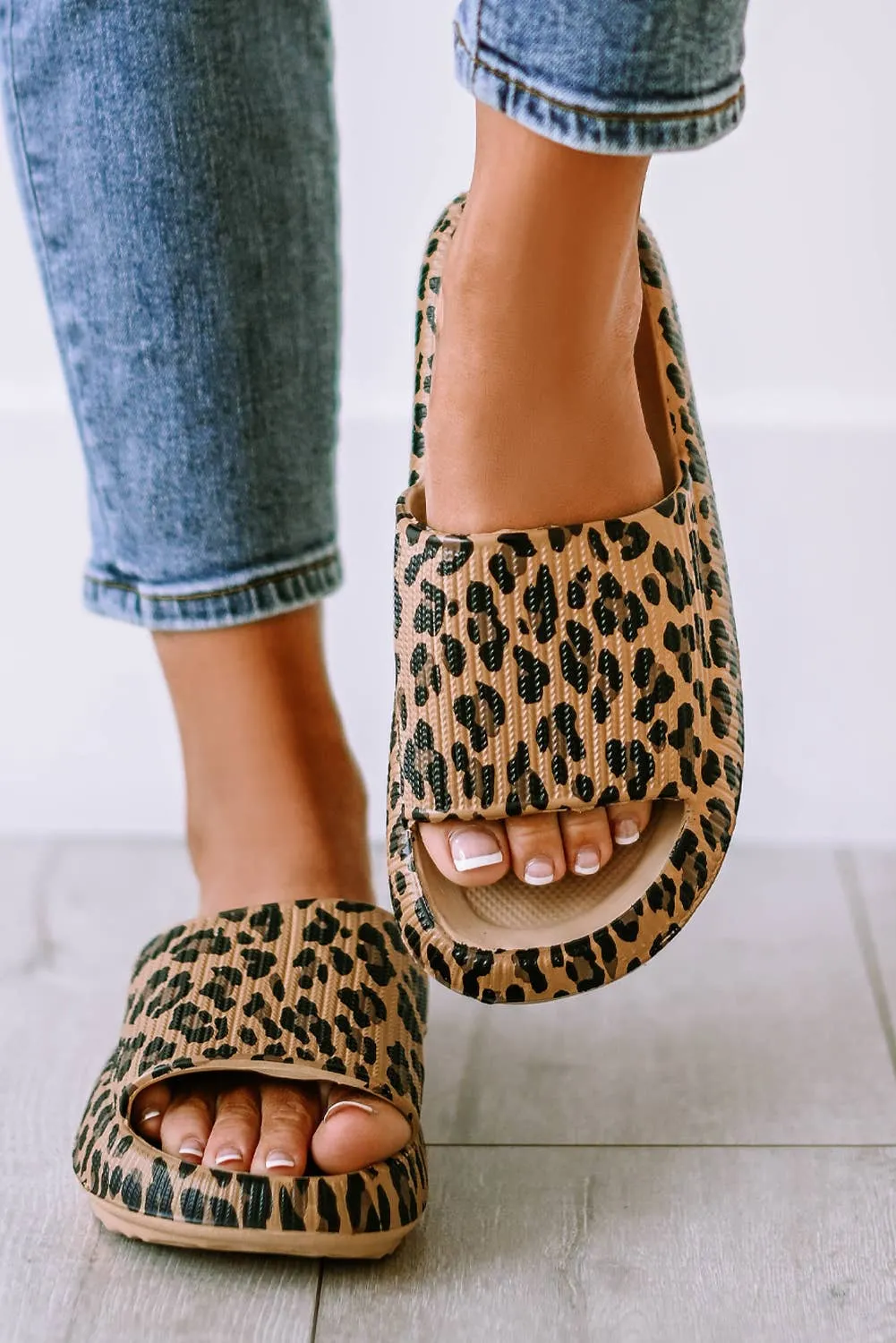 LDC Leopard Print Thick Sole Slip On Slippers|Multicolor