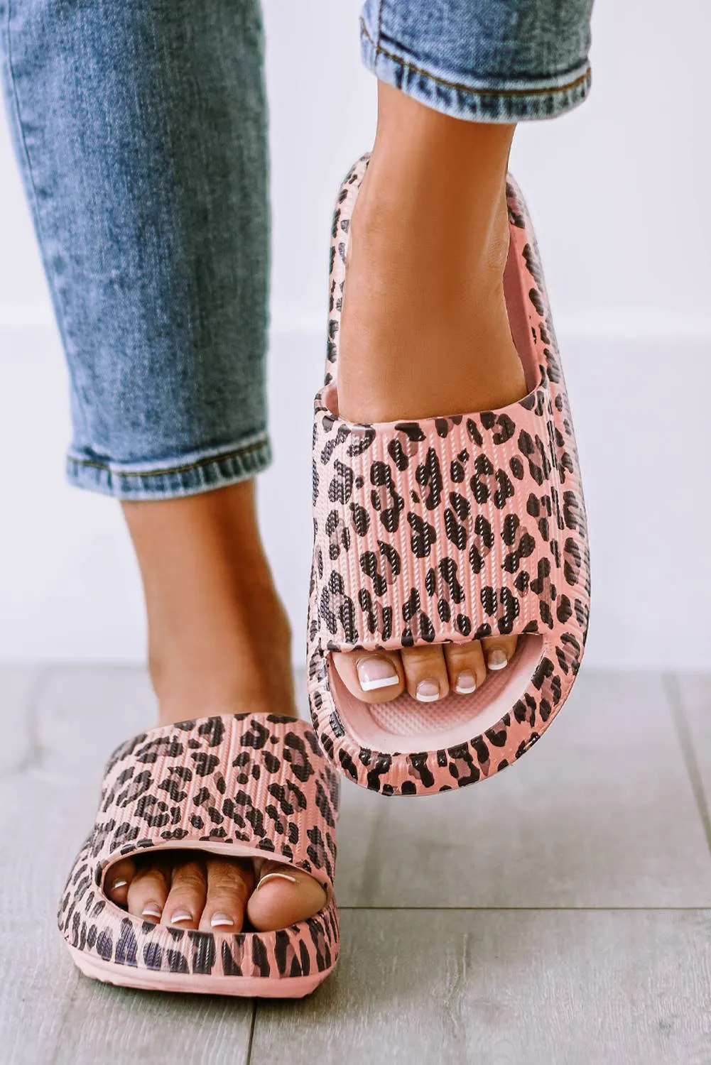 LDC Leopard Print Thick Sole Slip On Slippers|Multicolor