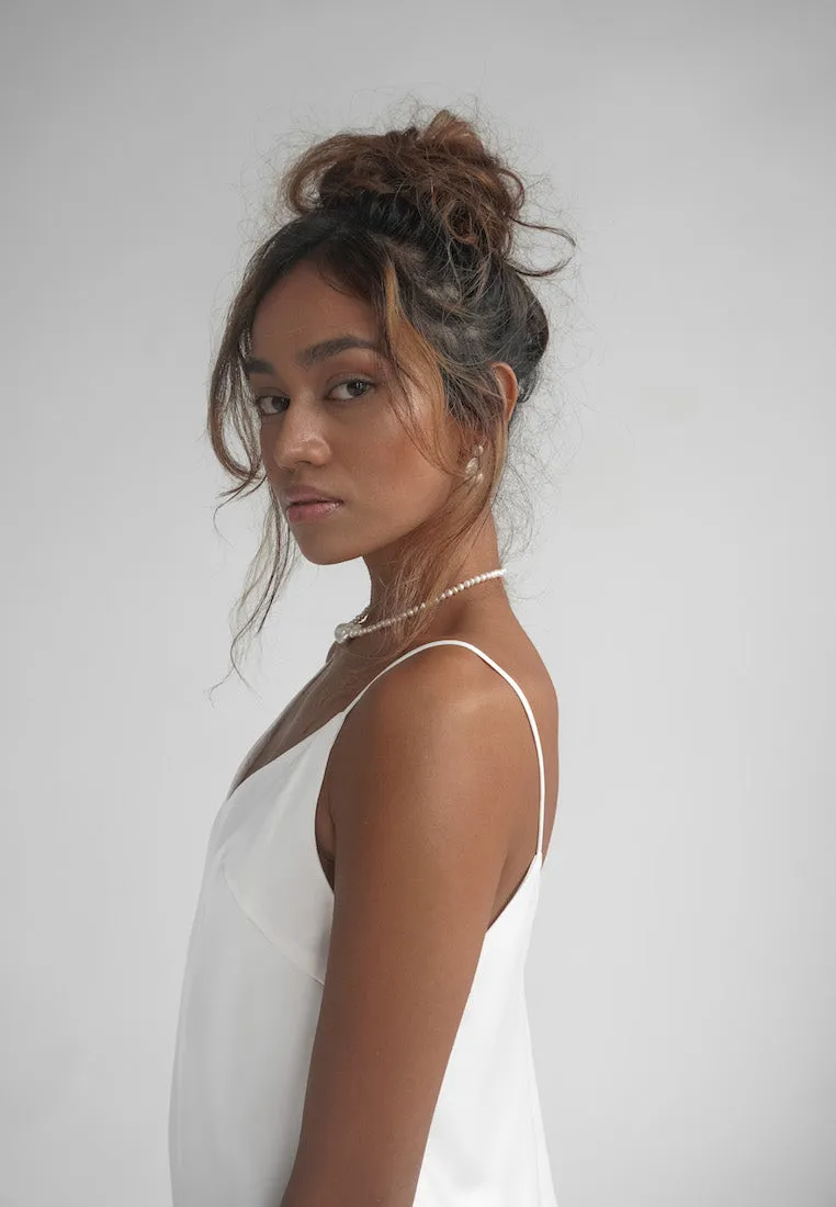 LEA SATIN SILK MIDI SLIP DRESS WHITE