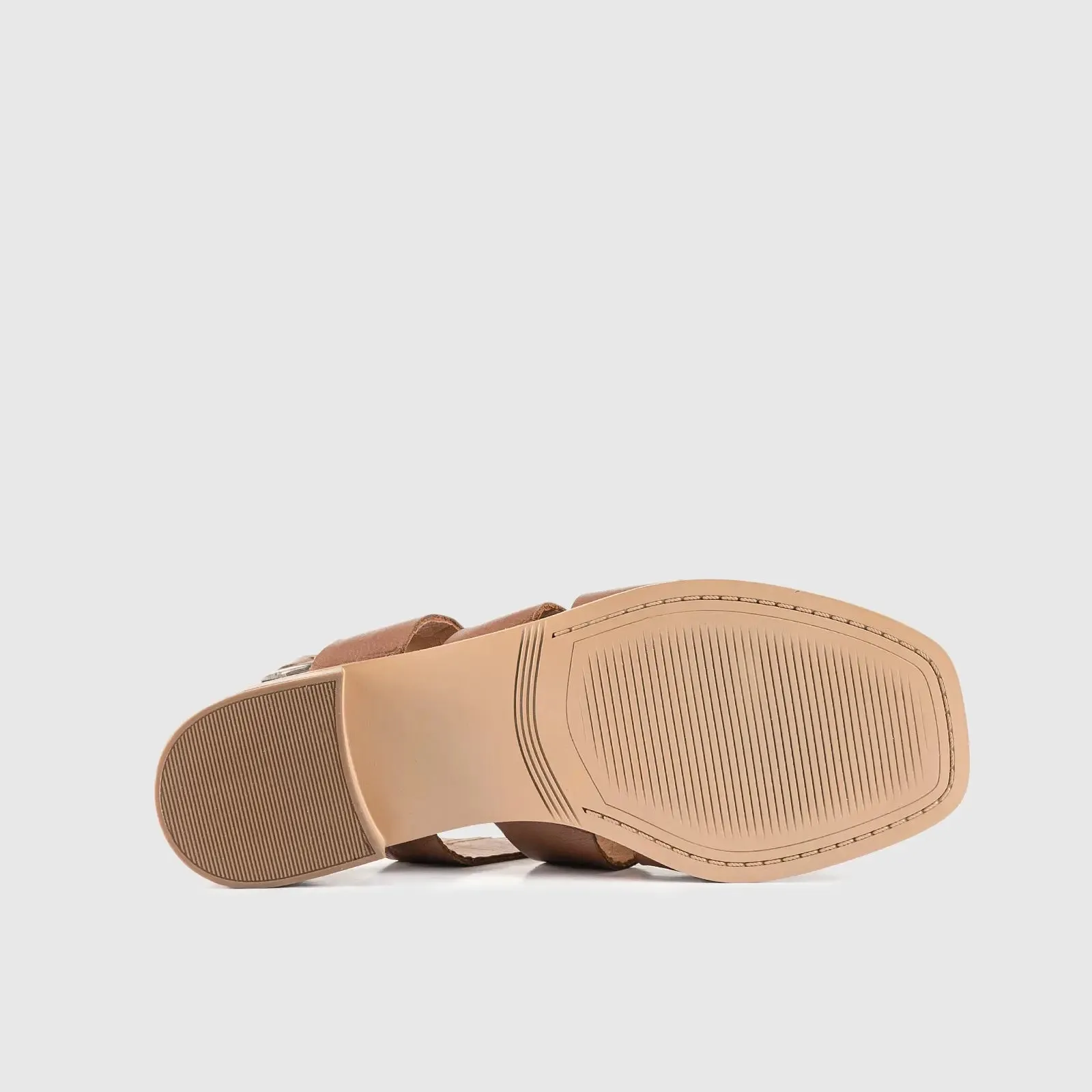 Leather Comfort Block Heel Sandal Brown 8563