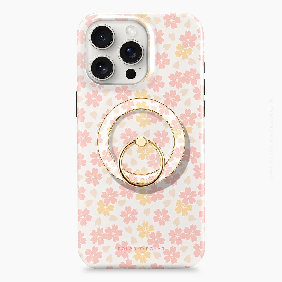 Light Pink Sakura - Golden MagSafe Phone Grip and Ring Holder Stand