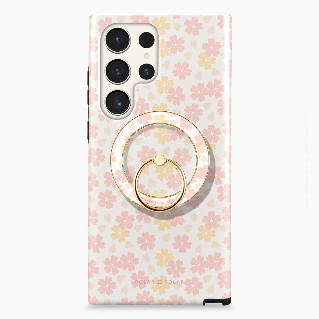 Light Pink Sakura - Golden MagSafe Phone Grip and Ring Holder Stand