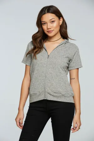 Linen Rib Short Sleeve Zip Up Hoodie