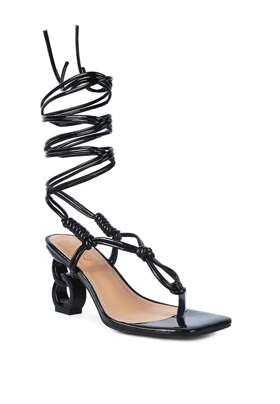 London Rag Cassino Thong Lace Up Chain Heel Sandal
