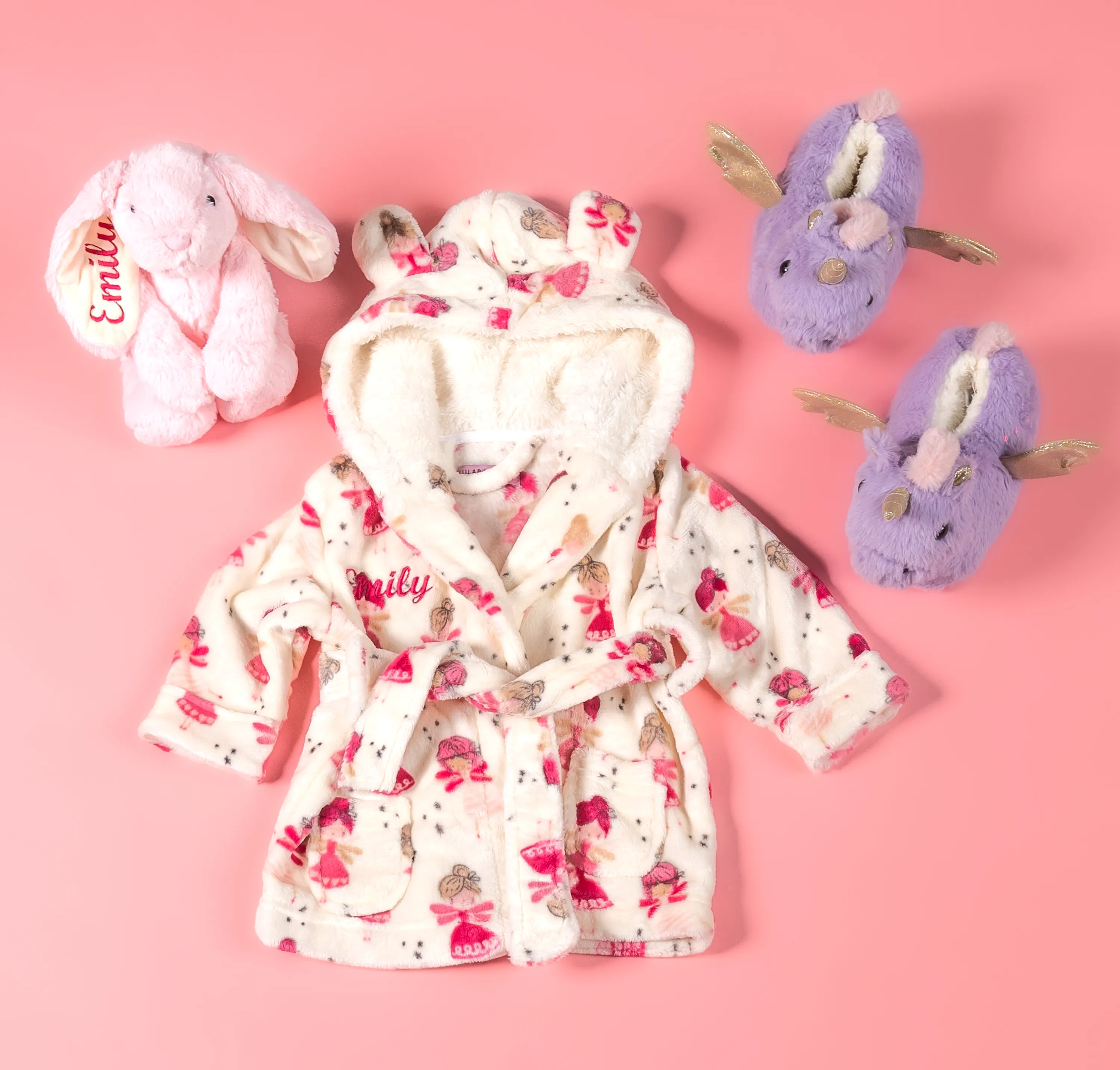 Lulabay baby girls 3 piece personalised fairy gown, slippers and bunny gift set