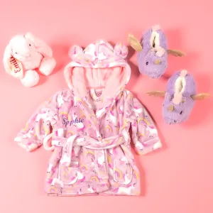 Lulabay baby girls 3 piece personalised unicorn gown, slipper and bunny gift set