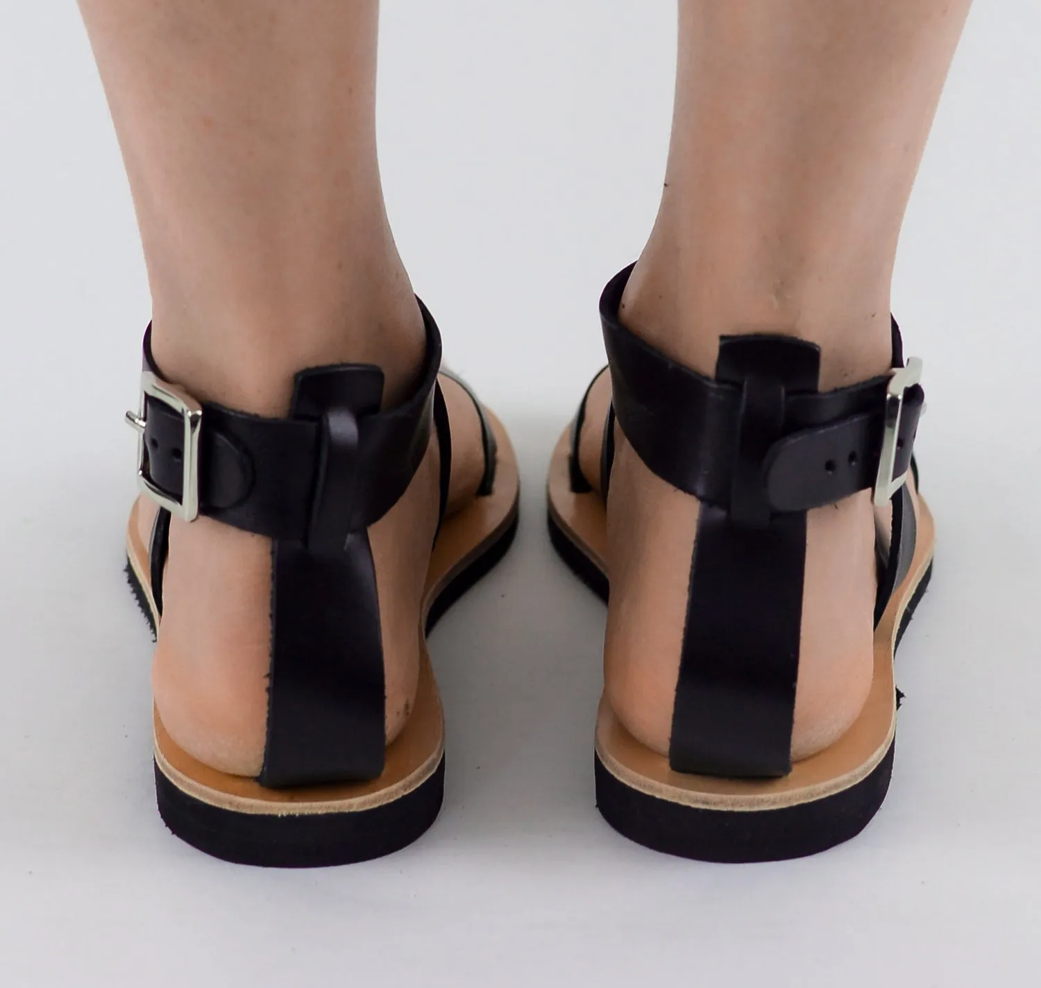 LYSSA BLACK LEATHER SANDALS