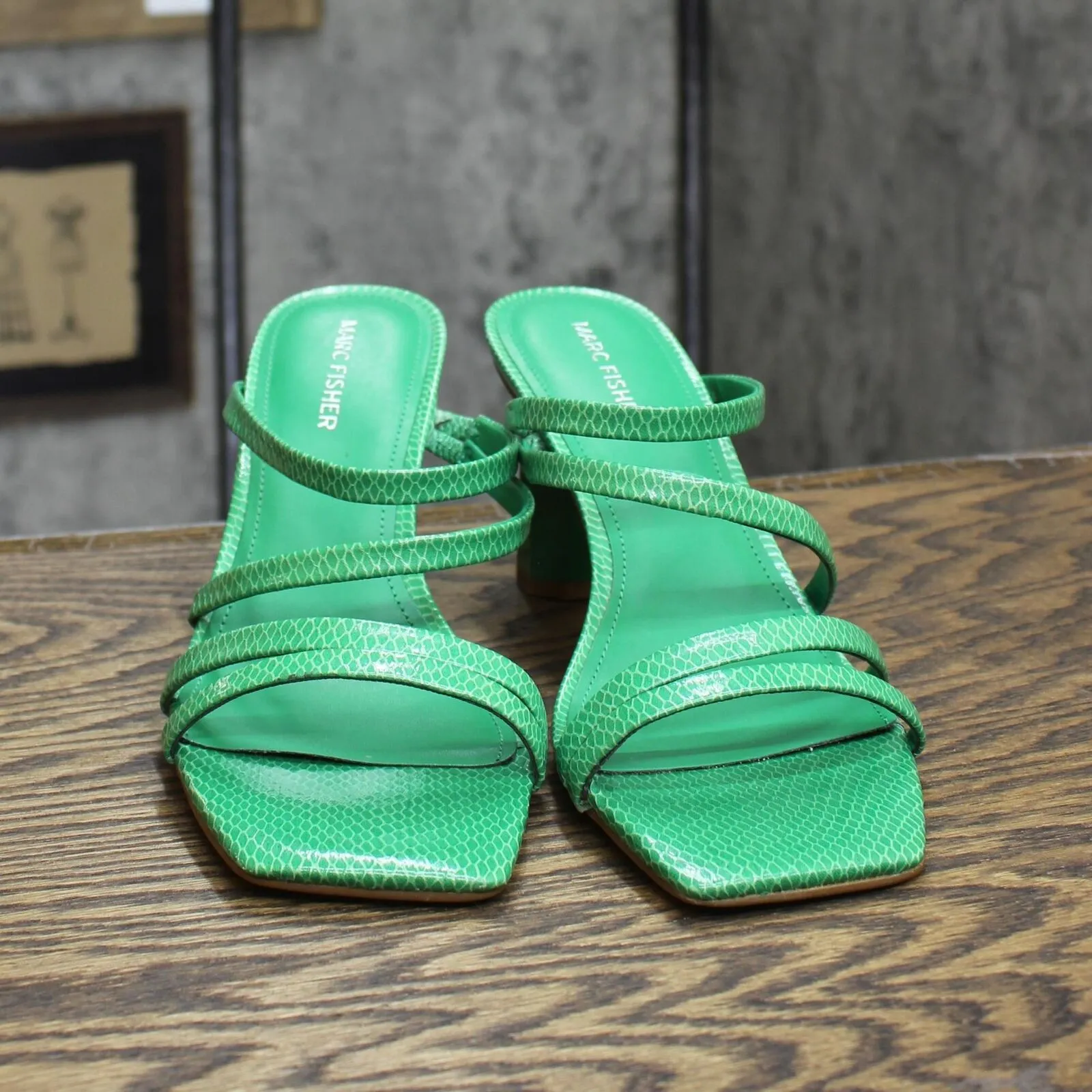 Marc Fisher Women's Kristin Heels Sandals Shoes MFKRISTIN Green Snake 9M