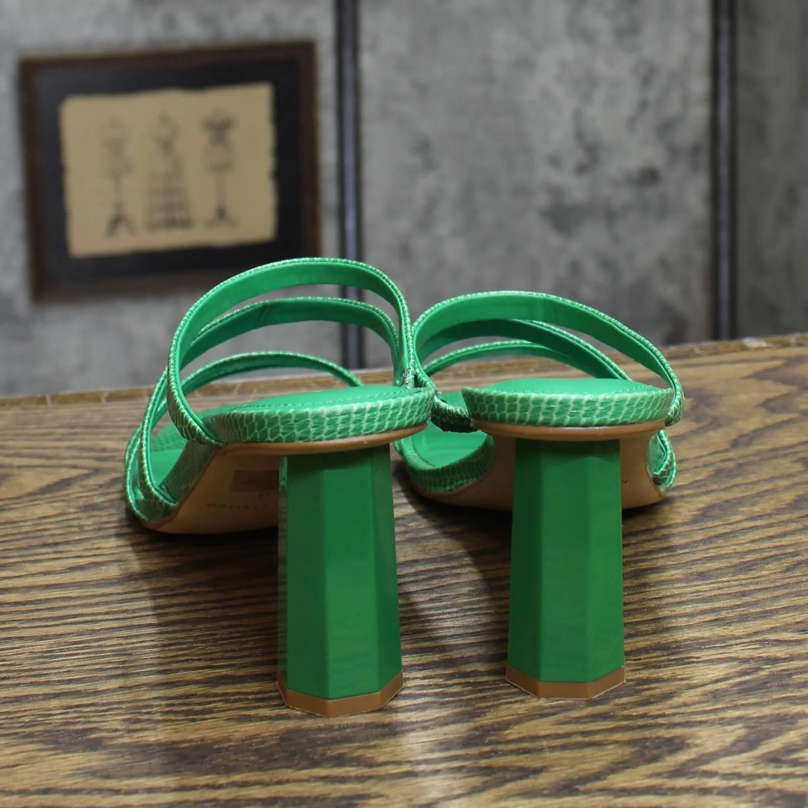 Marc Fisher Women's Kristin Heels Sandals Shoes MFKRISTIN Green Snake 9M