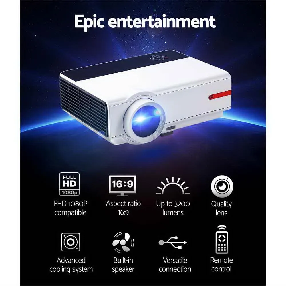 Mini Video Projector Portable HD 1080P 3200 Lumens Home USB VGA HDMI