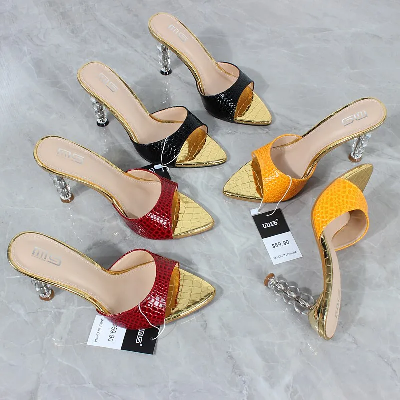 New Pointed Open Toe Crystal Super High-heeled