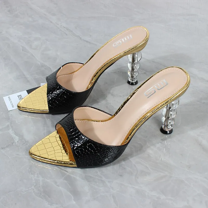 New Pointed Open Toe Crystal Super High-heeled