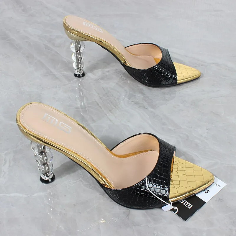 New Pointed Open Toe Crystal Super High-heeled