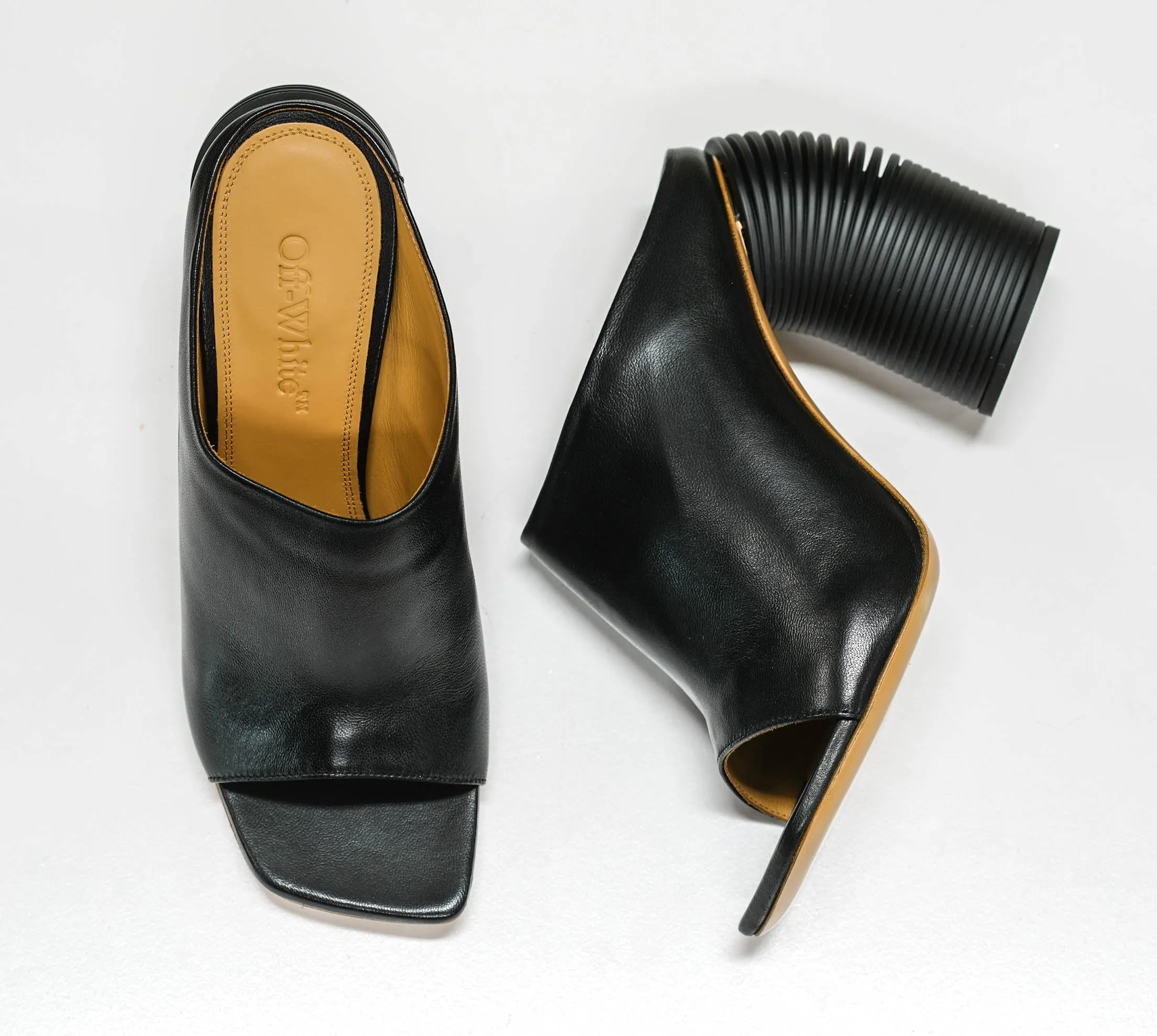 OffWhite Women's Black Leather Tonal Spring Mule OW1H048S23