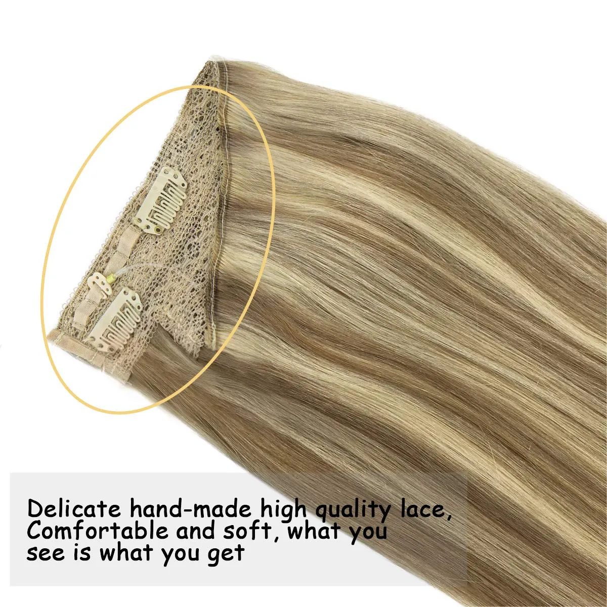 Ombre Light Blonde Highlighted Golden Blonde Flip in Halo Hair Extensions