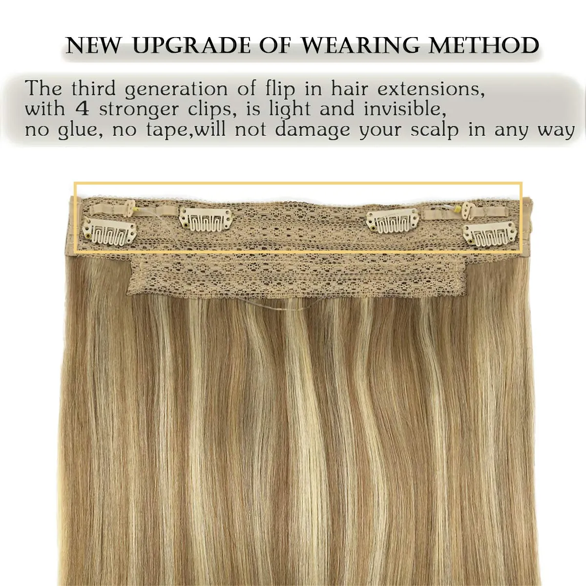 Ombre Light Blonde Highlighted Golden Blonde Flip in Halo Hair Extensions