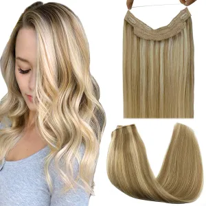 Ombre Light Blonde Highlighted Golden Blonde Flip in Halo Hair Extensions