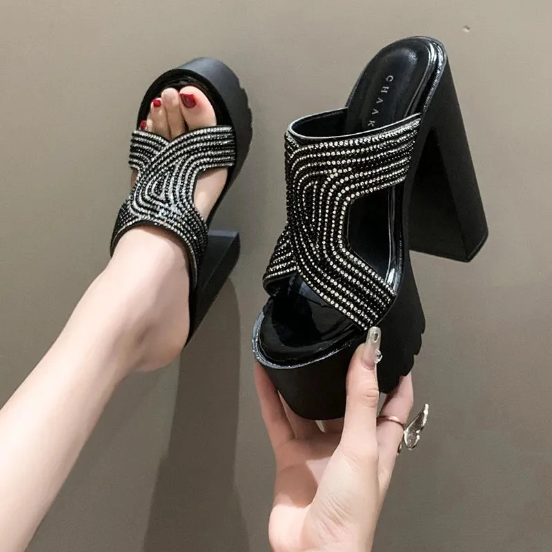 pearl white Chunky Platform Slippers Women Summer 2023 Slip-On Wedge Slide Sandals Woman Fashion Thick High Heel Sandles Ladies