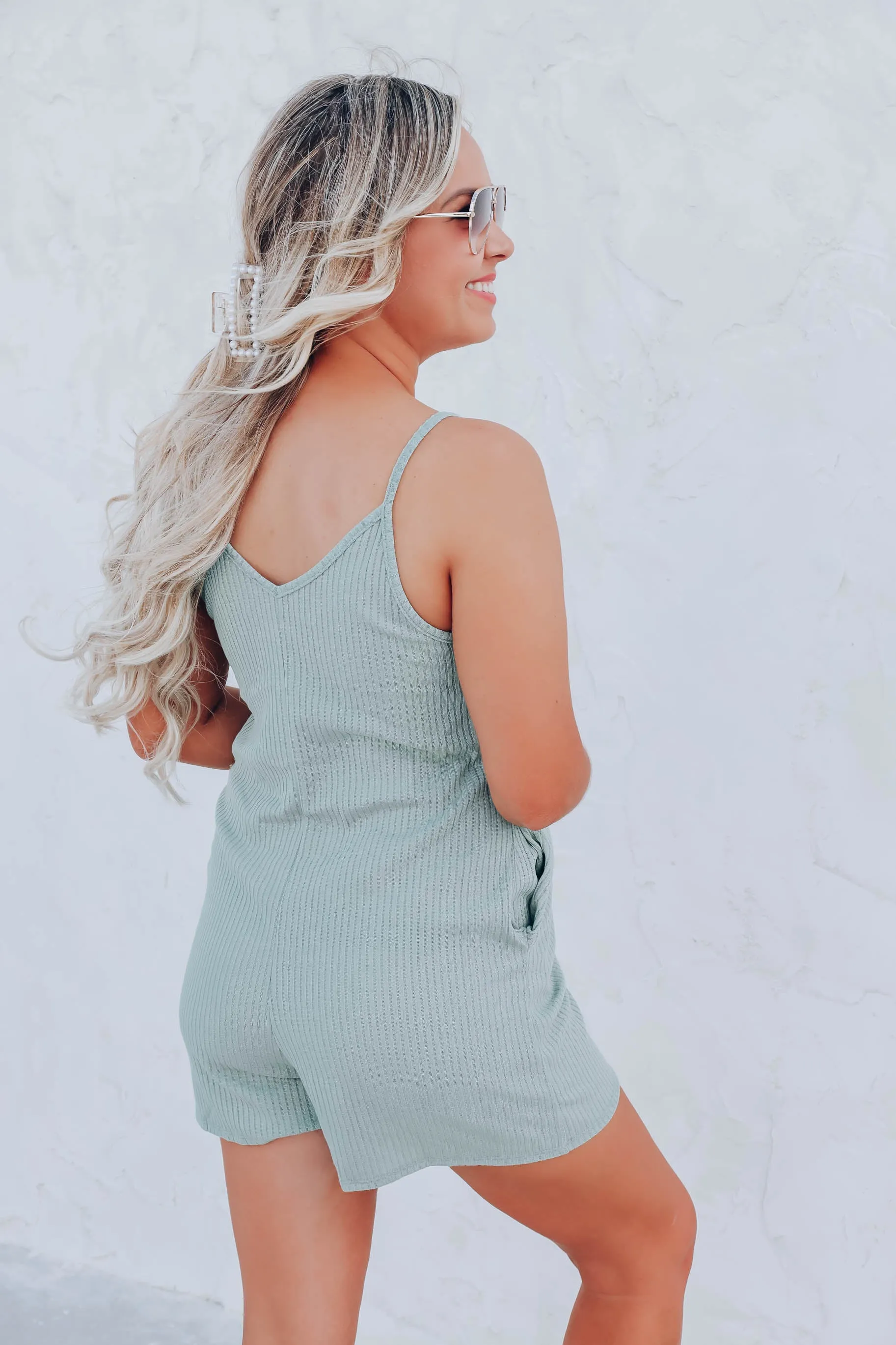 Perris Pocketed Romper - Sage