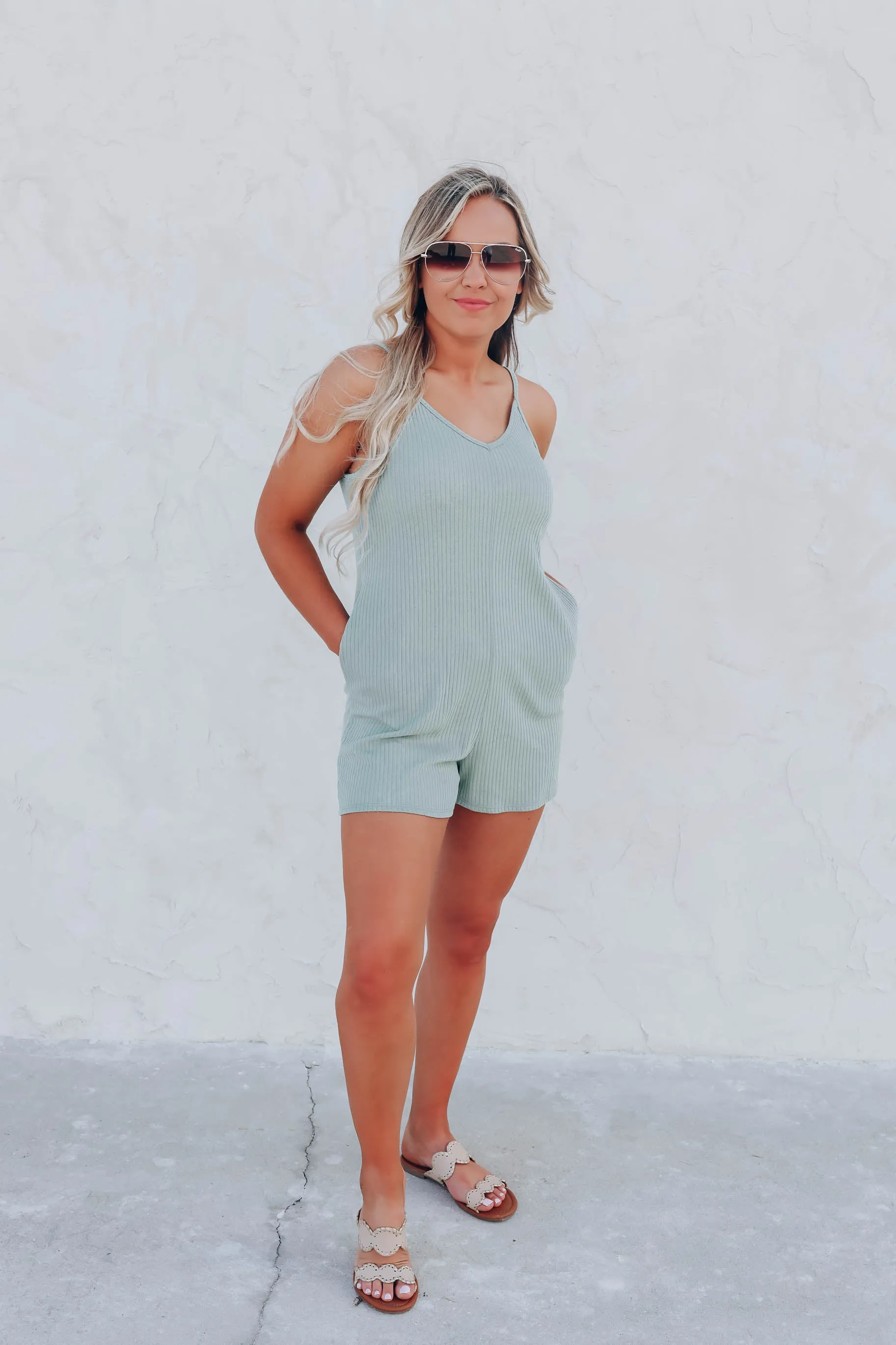 Perris Pocketed Romper - Sage