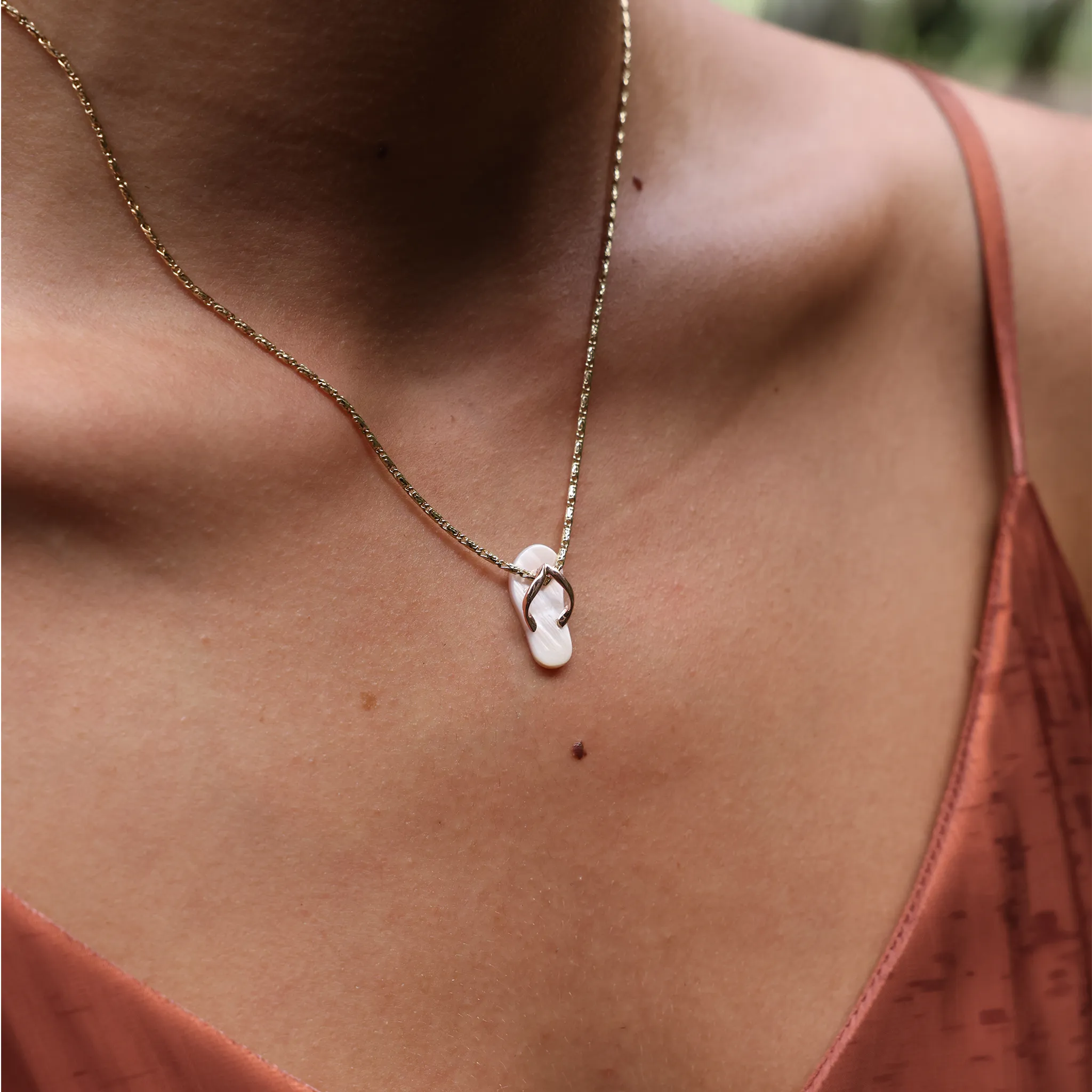 Pink Mother of Pearl Slipper Pendant in Rose Gold
