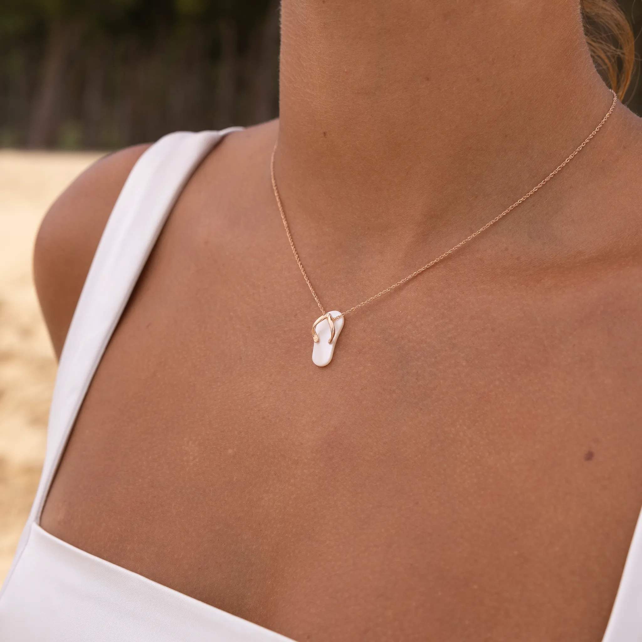 Pink Mother of Pearl Slipper Pendant in Rose Gold