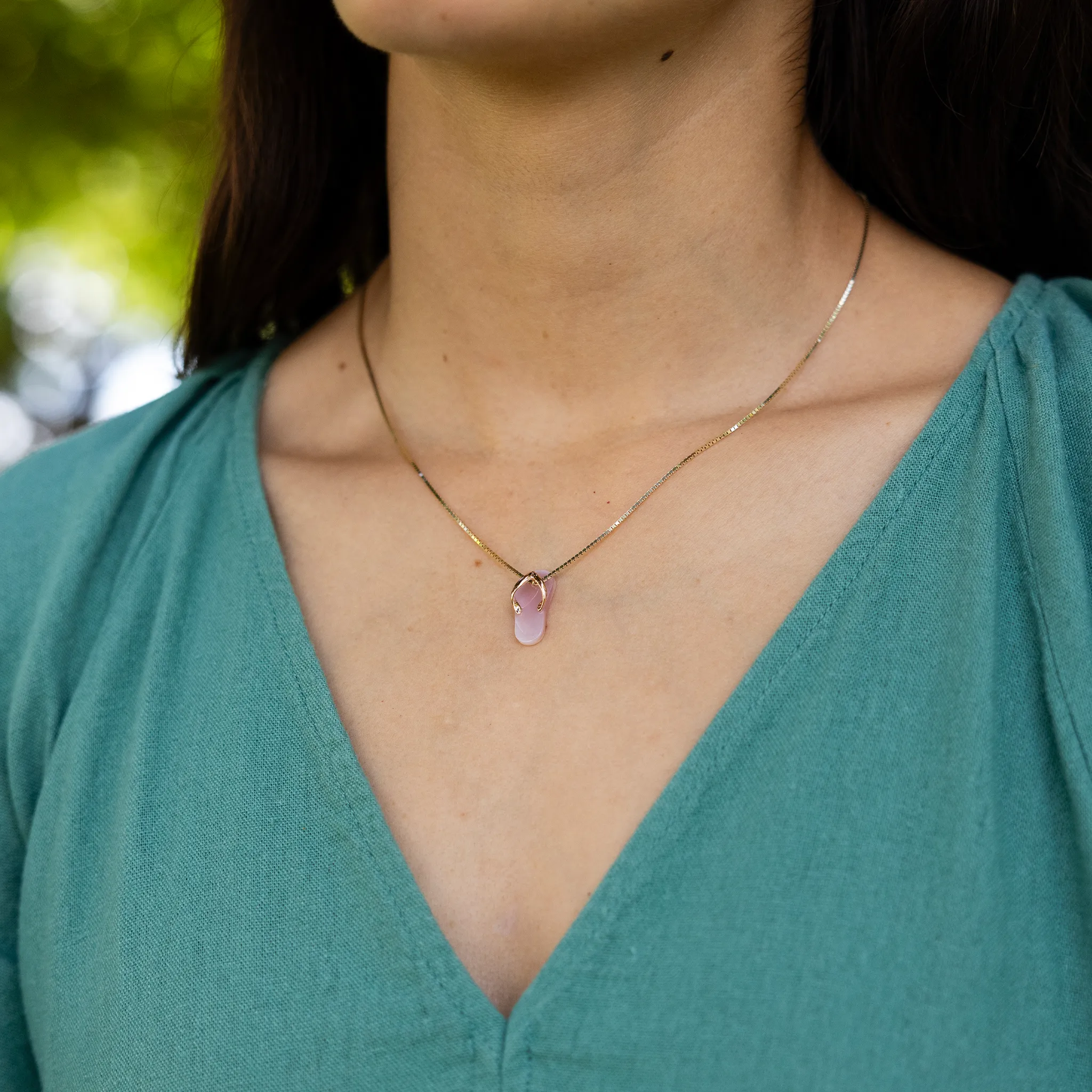 Pink Mother of Pearl Slipper Pendant in Rose Gold