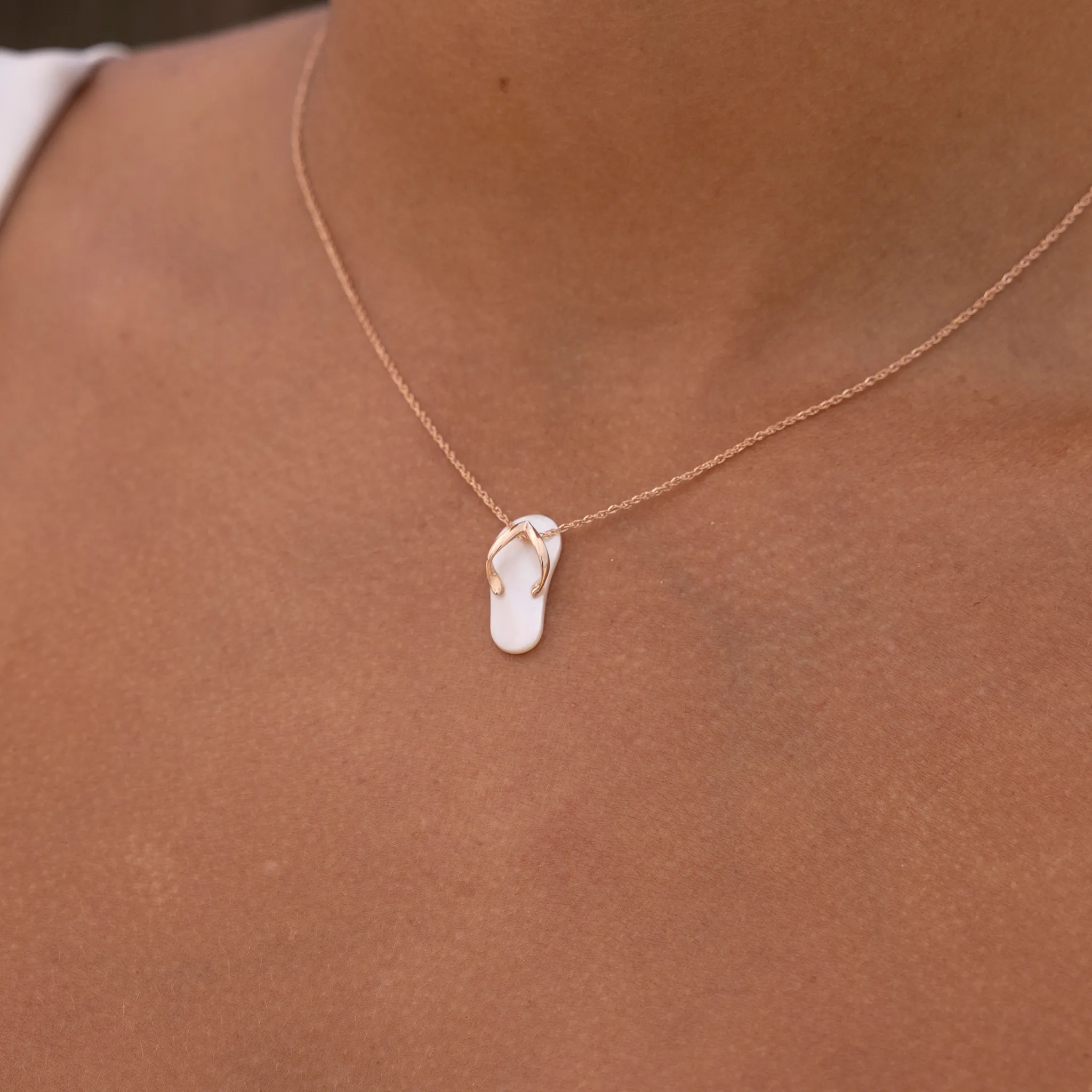 Pink Mother of Pearl Slipper Pendant in Rose Gold