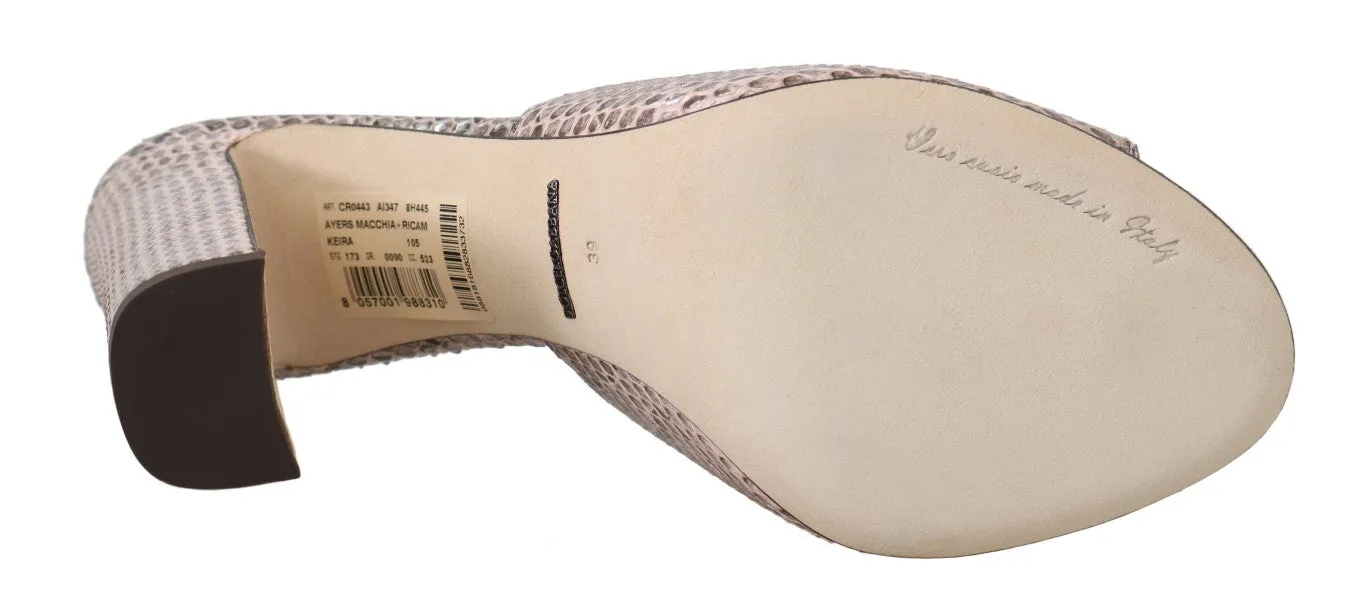 Pink Snakeskin Leather Crystal Slides
