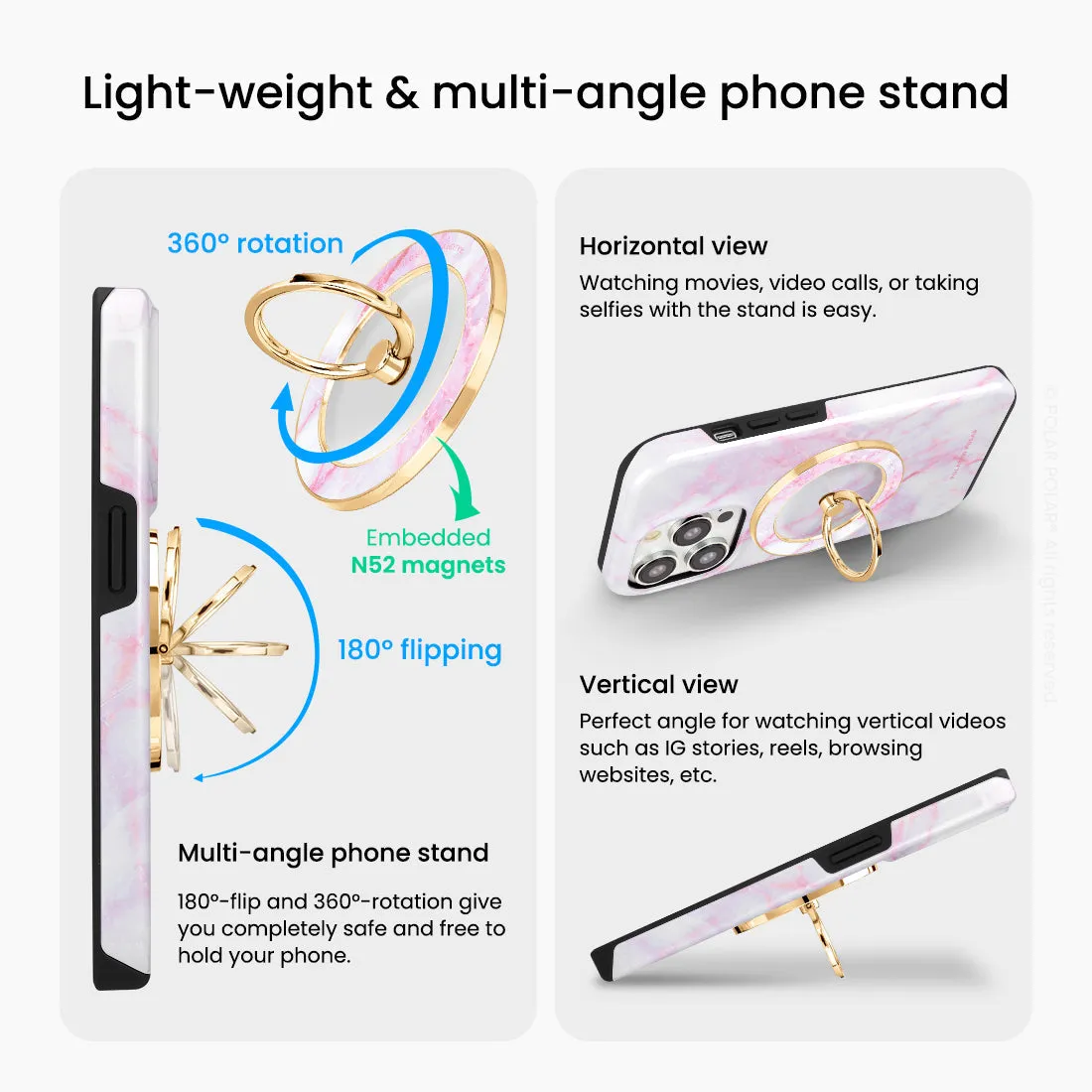 Pink White - Golden MagSafe Phone Grip and Ring Holder Stand