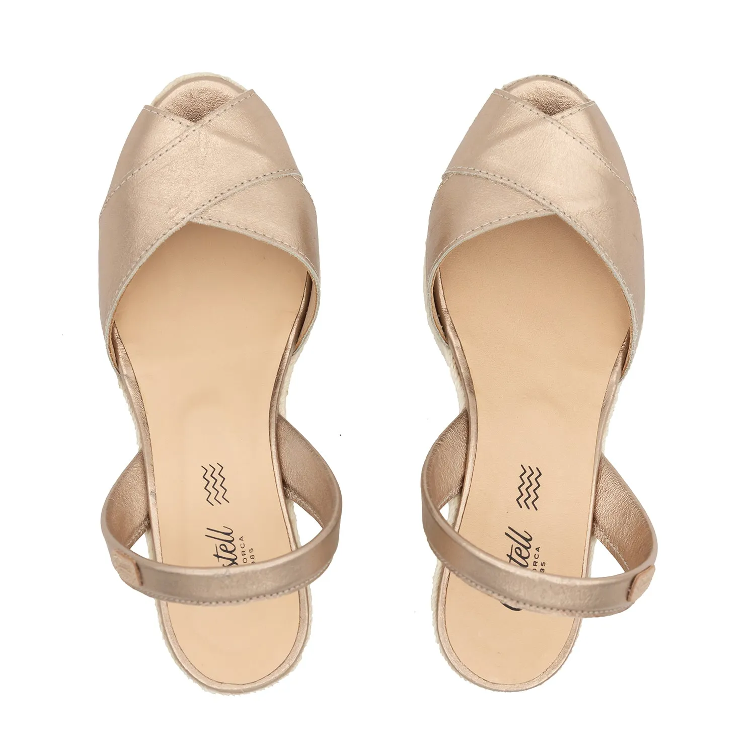 Plain Open Toe Leather Menorcan Espadrille for women - 2686 Mari Ugento Metallic