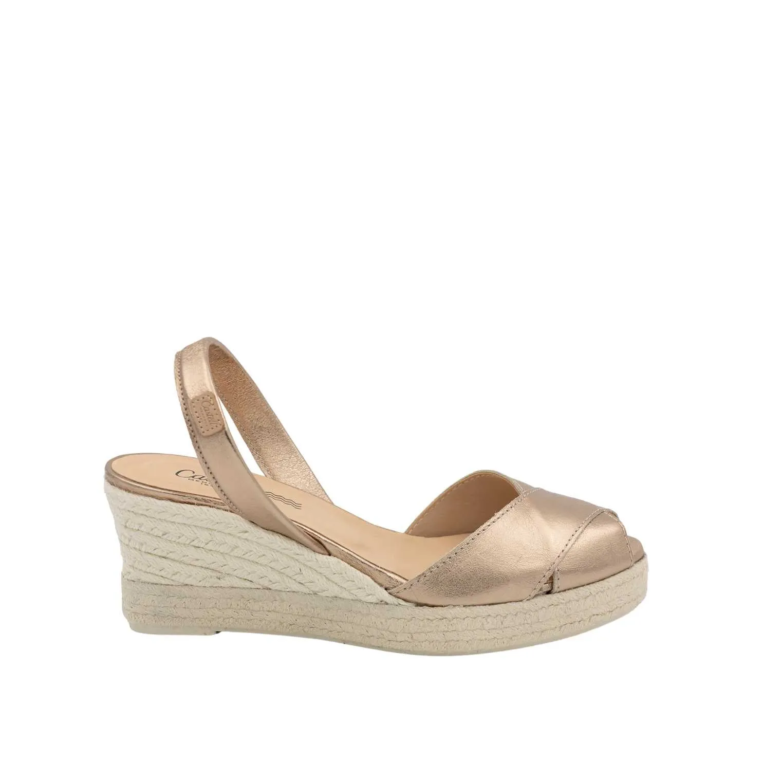 Plain Open Toe Leather Menorcan Espadrille for women - 2686 Mari Ugento Metallic