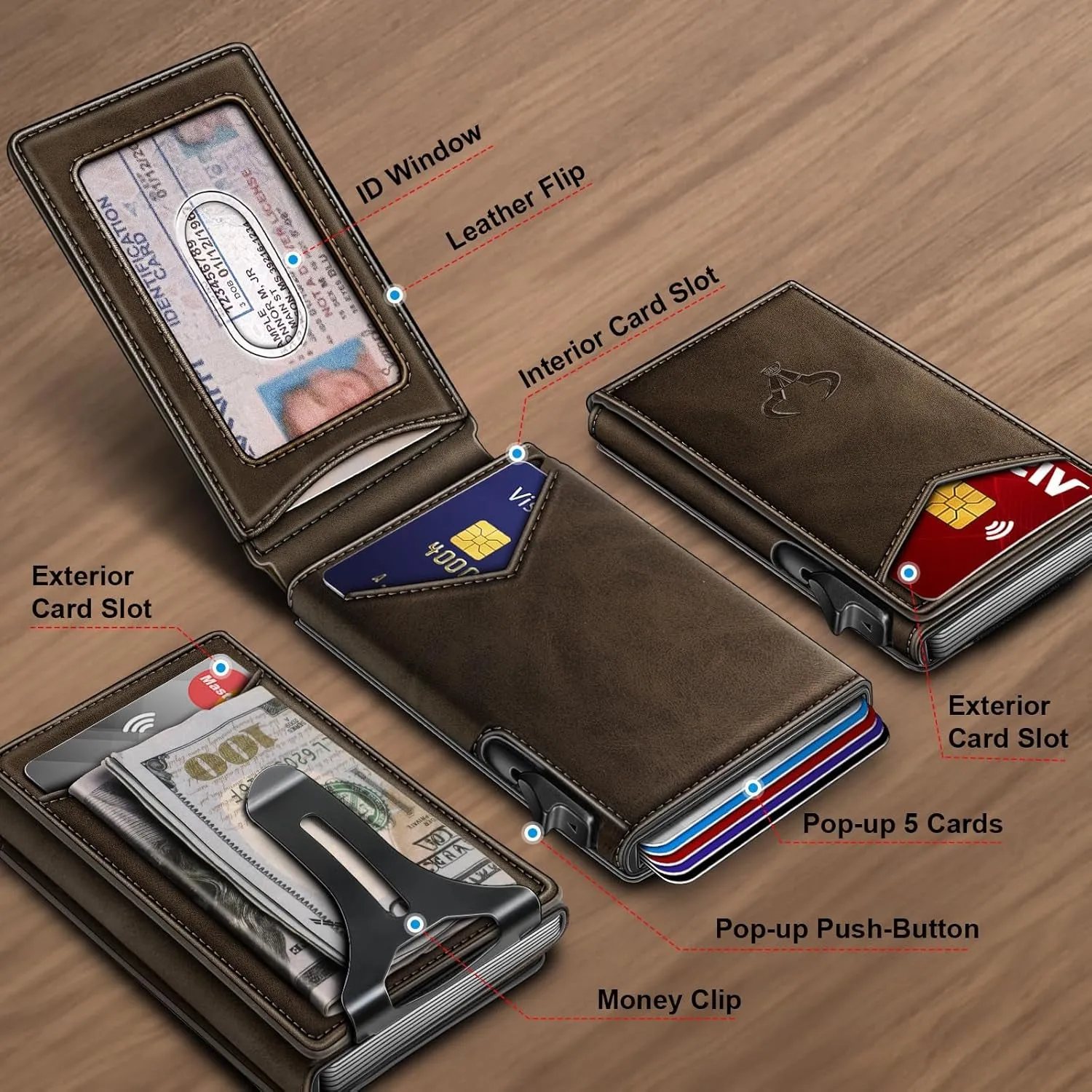 Pop-up Wallet for Men with Money Clip, Magnetic Flip Wallet