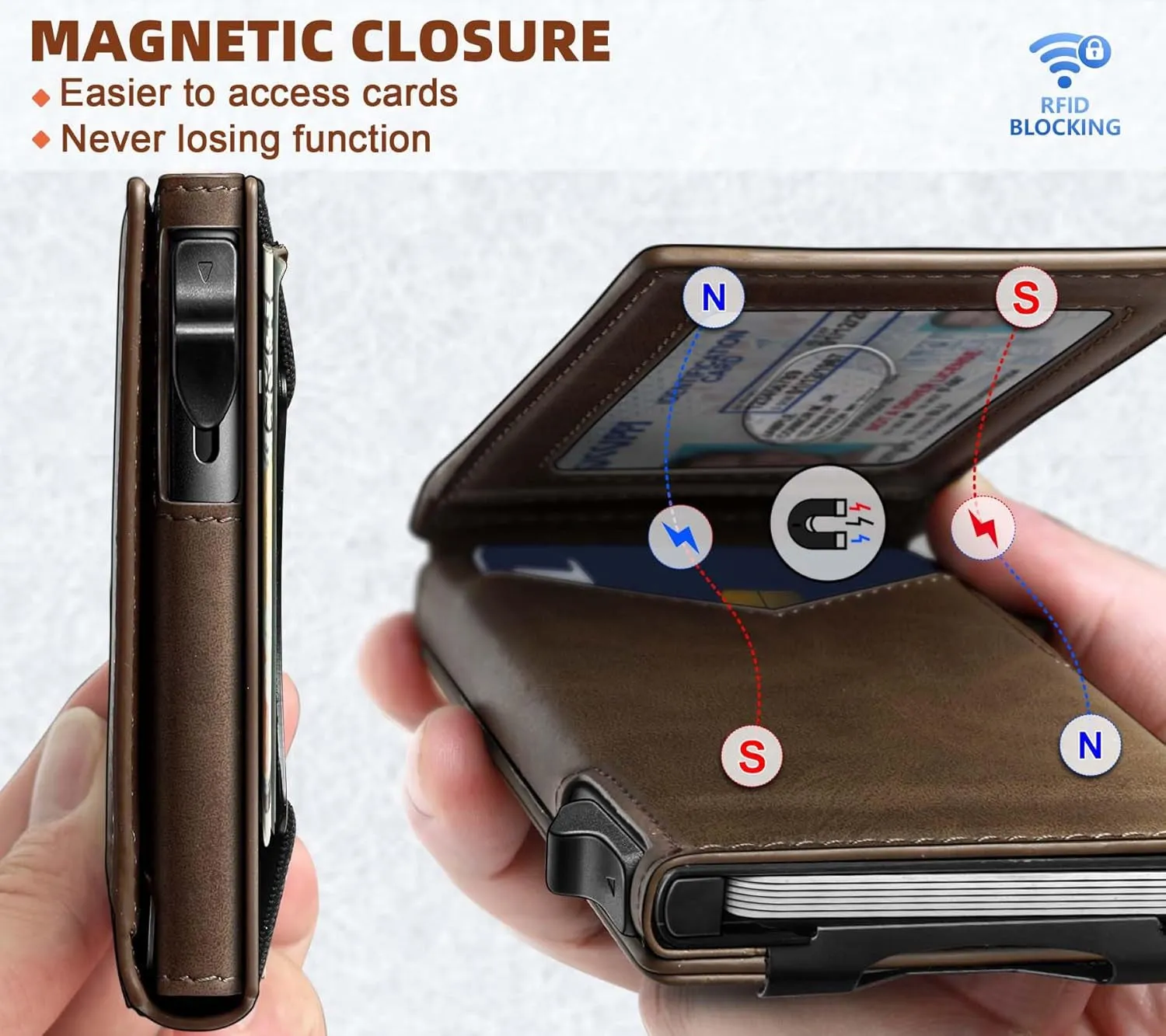 Pop-up Wallet for Men with Money Clip, Magnetic Flip Wallet