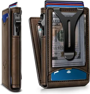 Pop-up Wallet for Men with Money Clip, Magnetic Flip Wallet