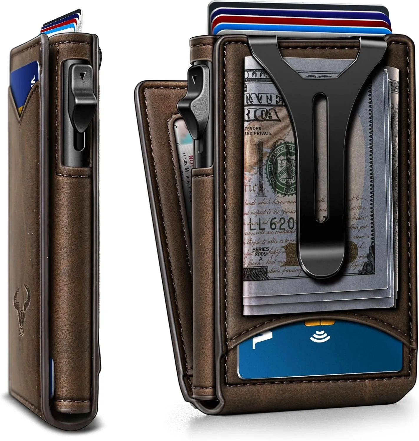 Pop-up Wallet for Men with Money Clip, Magnetic Flip Wallet