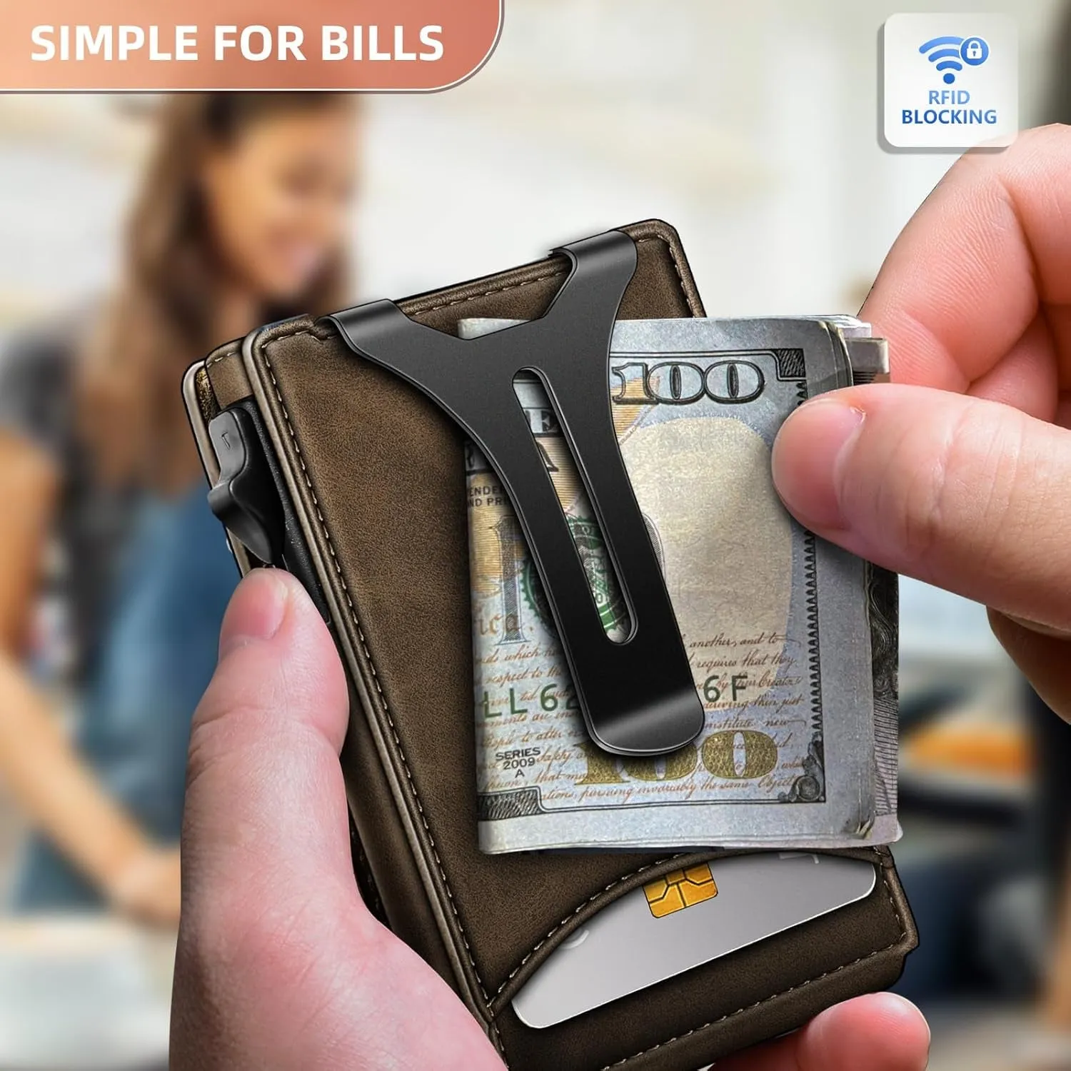 Pop-up Wallet for Men with Money Clip, Magnetic Flip Wallet