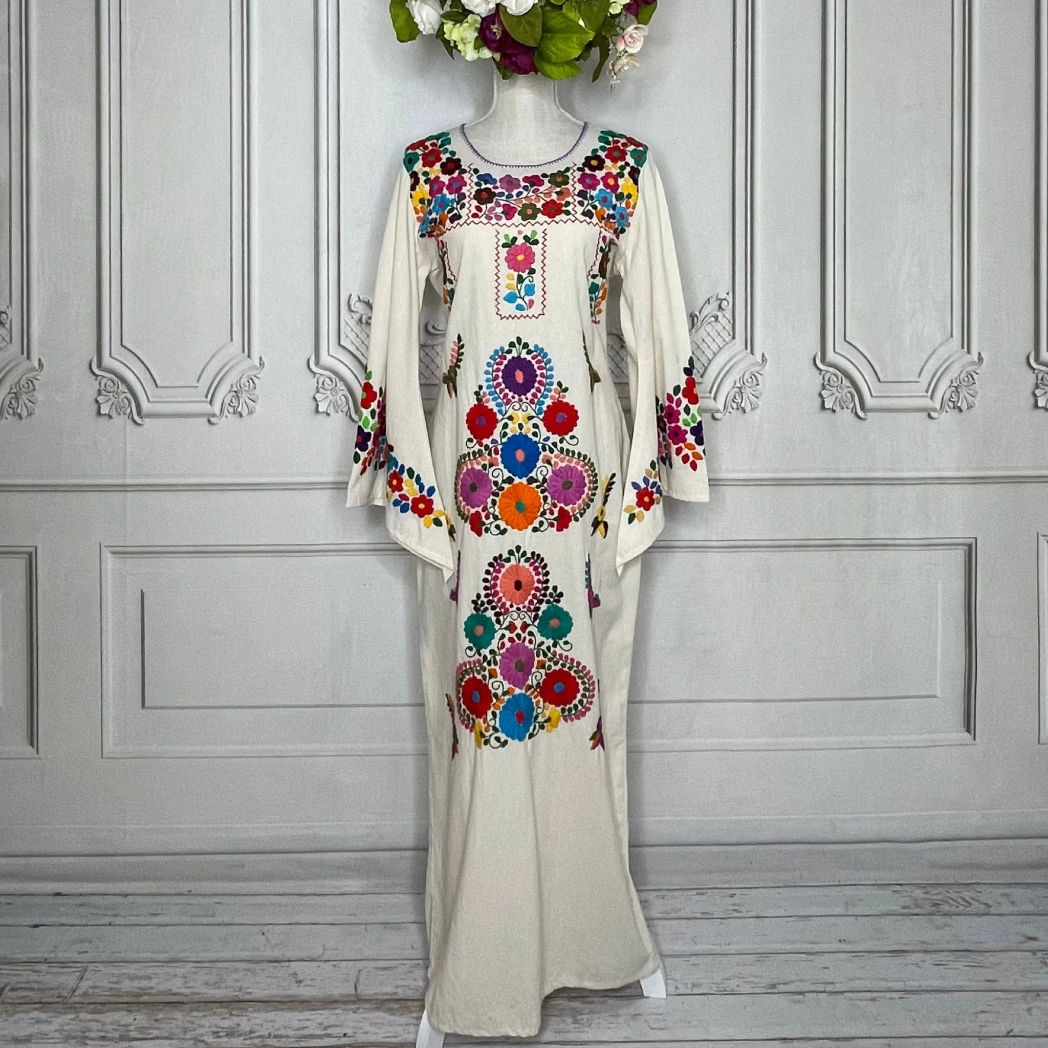 Puebla Long Mexican Dress Mermaid Cut