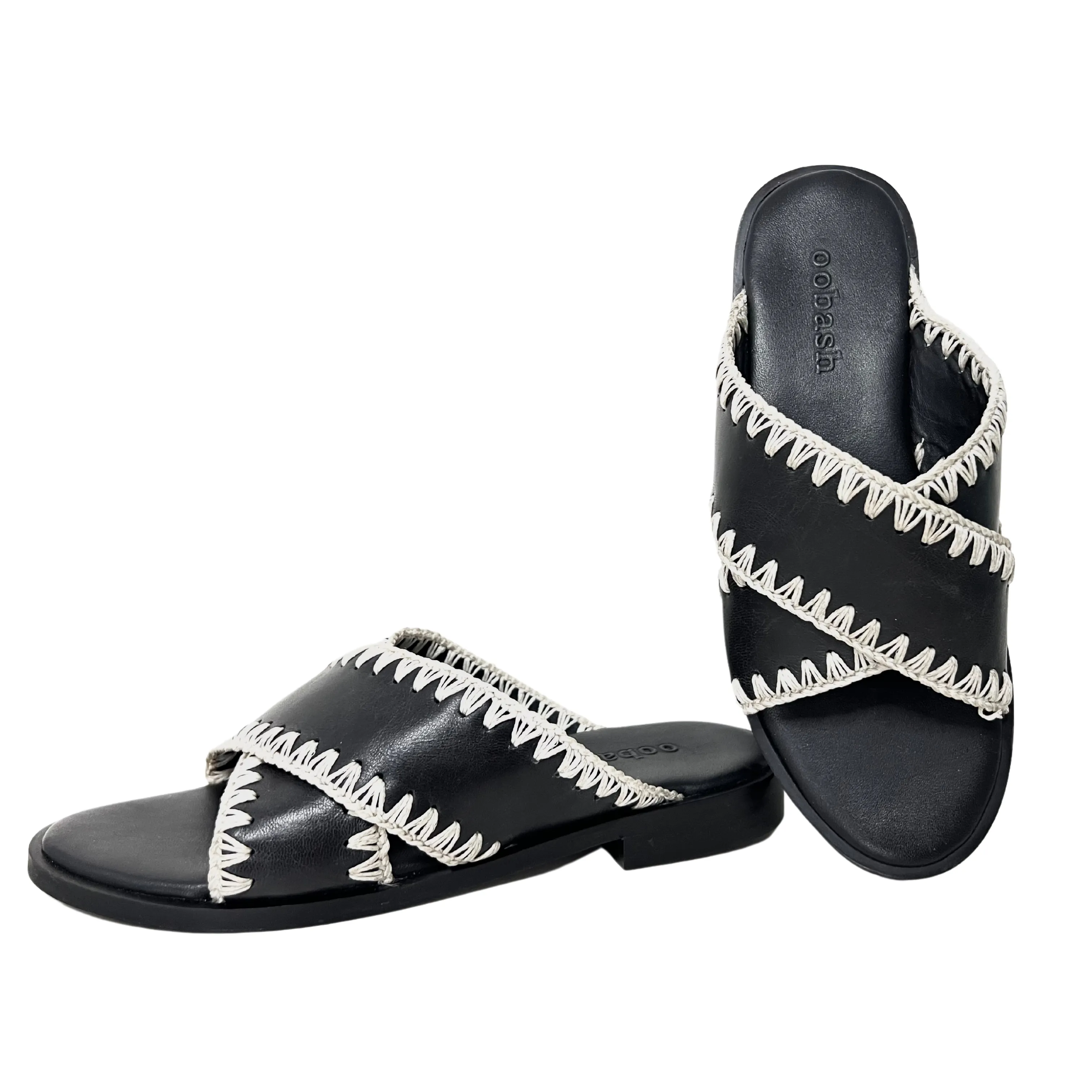 Qianna black Leather weaved sandal
